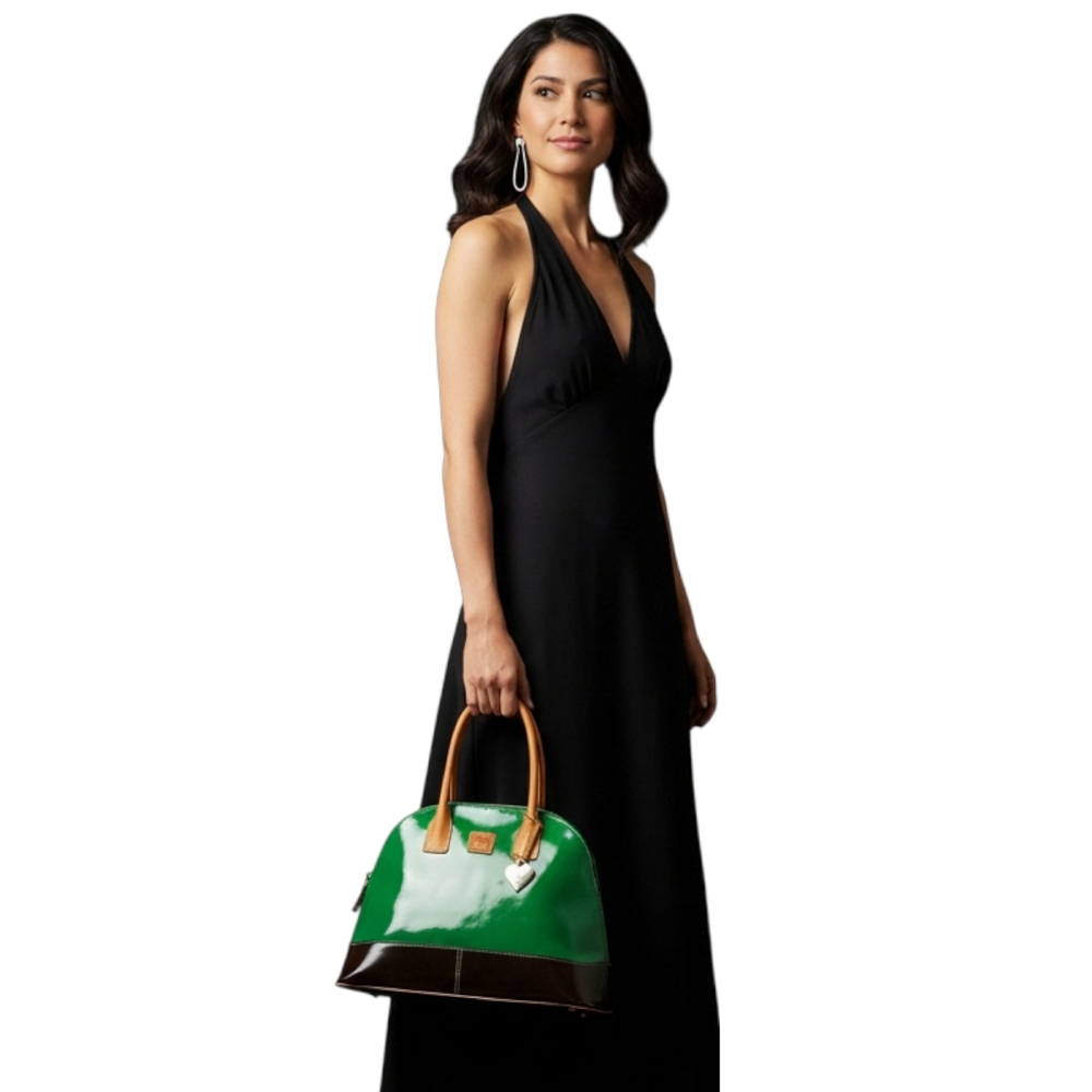 Dooney & Bourke Vintage Patent Leather Dome Tote Handbag In Emerald 12"×16"x7 - Picture 14 of 14